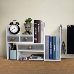 X-cosrack Wood Expandable Desktop Bookshelf Counter Bookcase Adjustable with Drawers Desktop Shelves Rack Storage Organizer for Office Supplies,Makeup,White.Petent Pending - Image 2
